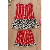 lovely Sweet Dot Print Red Girl Two-piece Shorts S