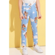 lovely Casual Print Baby Blue Girl Pants