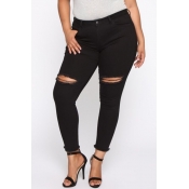 lovely Stylish Hollow-out Black Plus Size Jeans