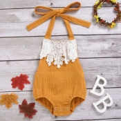 lovely Sweet Patchwork Yellow Girl One-piece Rompe