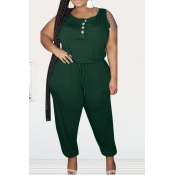 lovely Leisure Buttons Design Blackish Green Plus 