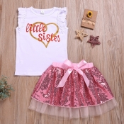 lovely Casual Letter Print White Girl Two-piece Sk