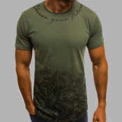 lovely Casual O Neck Print Army Green T-shirt