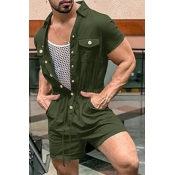 lovely Stylish Buttons Design Army Green One-piece