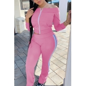 lovely Sportswear Patchwork Pink Two-piece Pants S