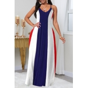 Lovely Plus Size Casual Striped Print Blue Maxi Dr