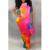 lovely Casual Tie-dye Rose Red Ankle Length Dress