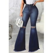 LW Street Hollow-out Flared Blue Jeans