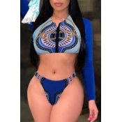 Lovely Print Blue Two Piece Swimsuit