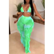LW Plus Size Tie-dye Flounce Design Bikini Set