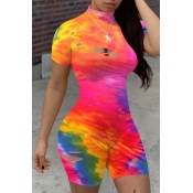 lovely Sexy Tie-dye Hollow-out Rose Red One-piece 