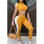 lovely Sportswear Patchwork Yellow Two-piece Pants