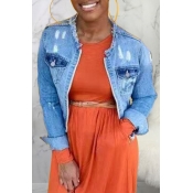 lovely Casual Pocket Patched Blue Denim Jacket