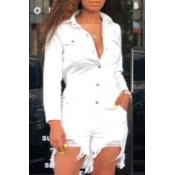 lovely Stylish Buttons Design Asymmetrical White D