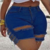 lovely Trendy Hollow-out Deep Blue Plus Size Short