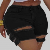 lovely Trendy Hollow-out Black Plus Size Shorts
