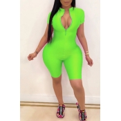 lovely Sportswear Zipper Design Green Plus Size On
