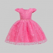lovely Sweet Fold Design Pink Girl Knee Length Dre