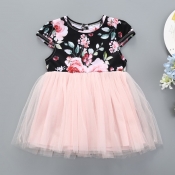 lovely Sweet Print Patchwork Black Girl Mini Dress