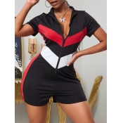lovely Casual Patchwork Black One-piece Romper