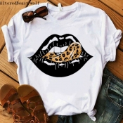 lovely Casual O Neck Lip Print White T-shirt