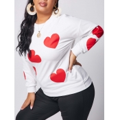lovely Casual O Neck Heart Print White Plus Size H