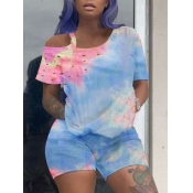 lovely Casual Tie Dye Hollow-out Blue Two Piece Sh