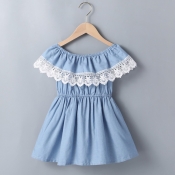 lovely Sweet Lace Hem Fold Design Baby Blue Girl K
