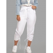 lovely Casual Drawstring White Pants