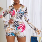 Lovely Trendy Print Rose Red One-piece Romper