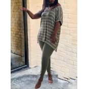 Lovely Leisure V Neck Striped Olive Two Piece Pant