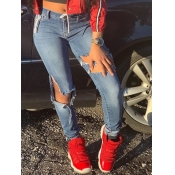 lovely Stylish Hollow-out Blue Jeans
