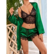 lovely Cosy Lace Patchwork Green Sleepwear