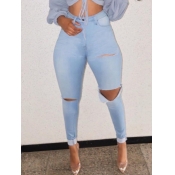 LW Street Hollow-out Baby Blue Jeans