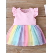 lovely Sweet Patchwork Rainbow Striped Pink Girl M