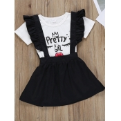 Lovely Casual O Neck Print White Girl Two-piece Sk