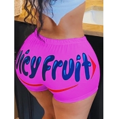 LW Plus Size Casual Letter Rose Red Shorts
