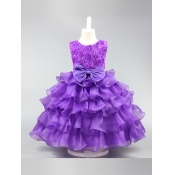 lovely Elegant O Neck Layered Cascading Ruffle Pur