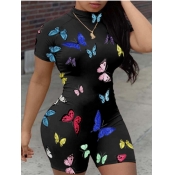 Lovely Sexy Butterfly Print Black One-piece Romper