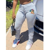 Lovely Casual Lip Print Light Grey Pants