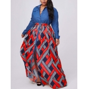 LW Plus Size Stylish Print Patchwork Red Maxi Dres