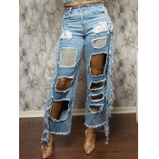 LW Street Hollow-out Baby Blue Jeans