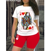 LW Plus Size Leisure O Neck Print Red Two-piece Sh