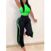 LW Sportswear Patchwork Hollow-out Green Two Piece