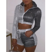 lovely Sportswear Turndown Collar Patchwork Zipper