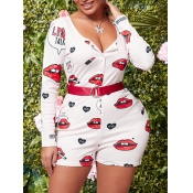 Lovely Casual Lip Print White One-piece Romper