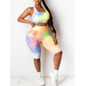 lovely Sportswear U Neck Tie-dye Multicolor Plus S