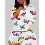 lovely Sportswear Butterfly Print White Plus Size 