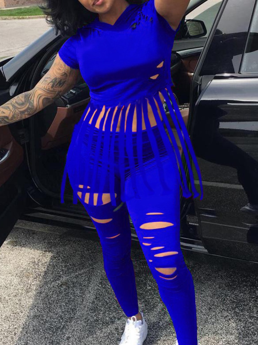 LW Ripped Tassel Design Pants Set