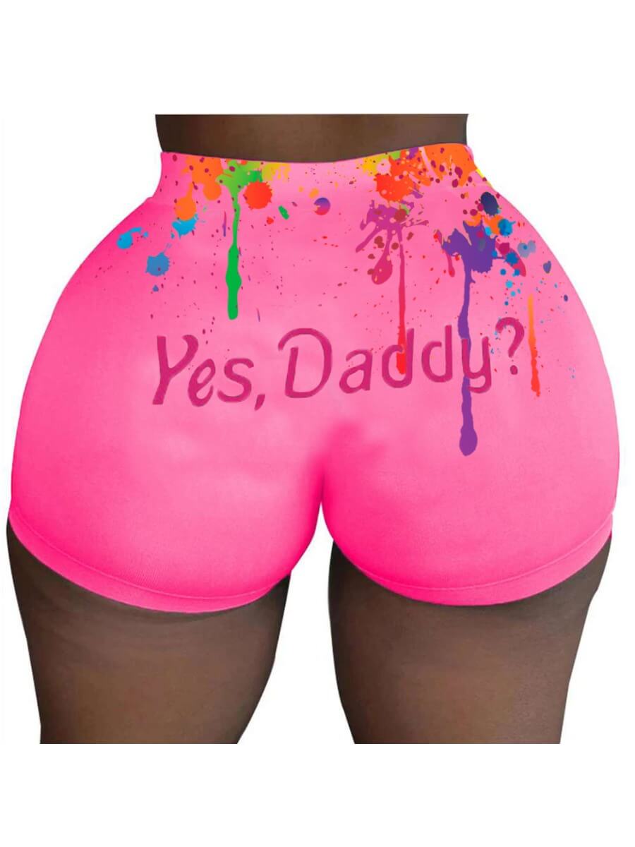 LW Casual Letter Print Rose Red Shorts